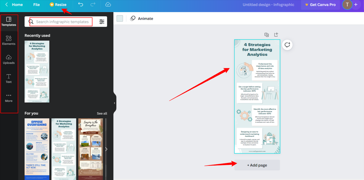 ドラッグアンドドロップ機能を示すCanvaのユーザーインターフェイスのスクリーンショット。