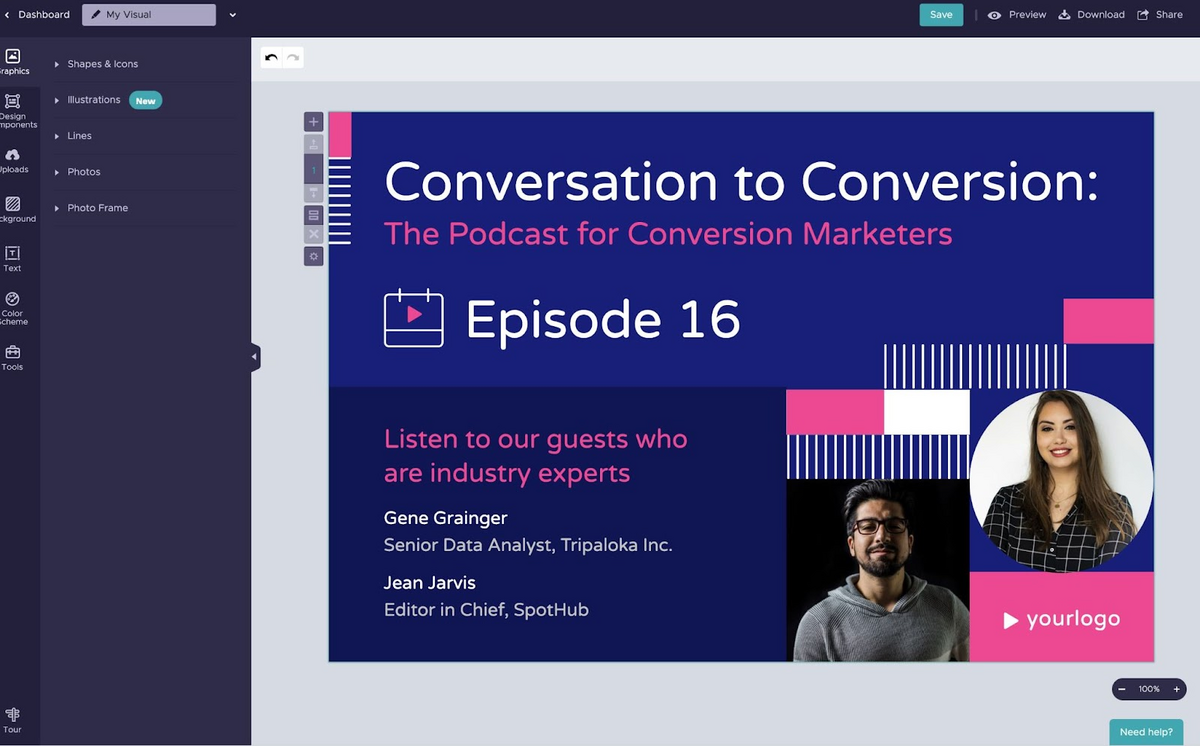 ポッドキャストアートカバーのpiktochartでテンプレートを編集する