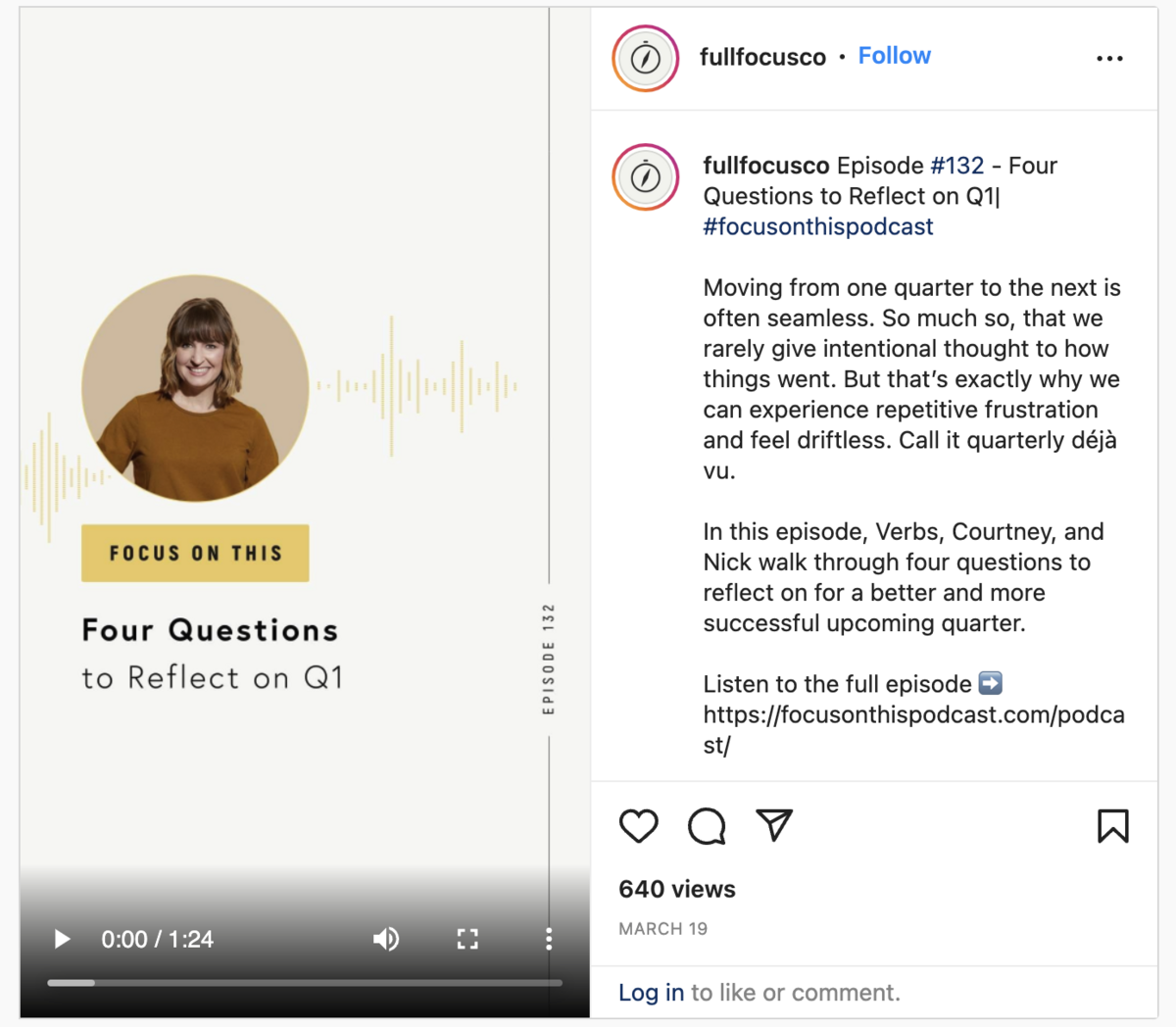Instagramのビデオクリップとして再利用されたポッドキャストエピソードの例