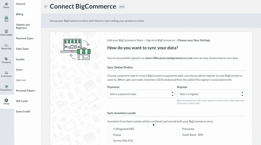 Vend BigCommerce POS-Integrations-Dashboard.