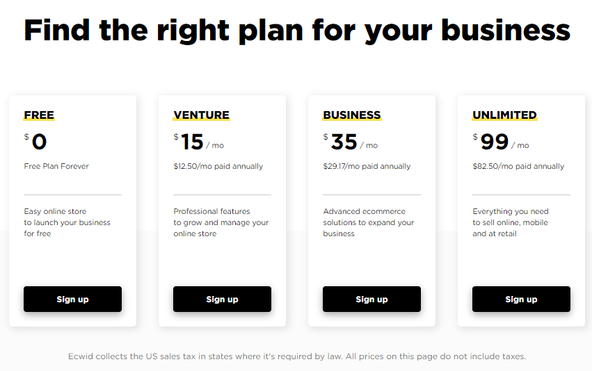 Ecwidの価格設定のスクリーングラブ