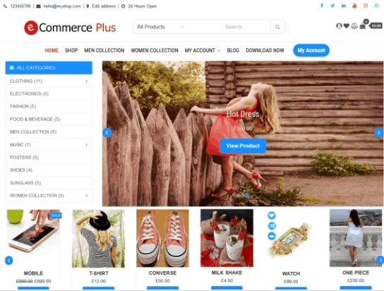 لقطة شاشة لموضوع eCommerce Plus لبرنامج WordPress