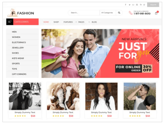 لقطة شاشة لموضوع Fashion eStore لـ WordPress