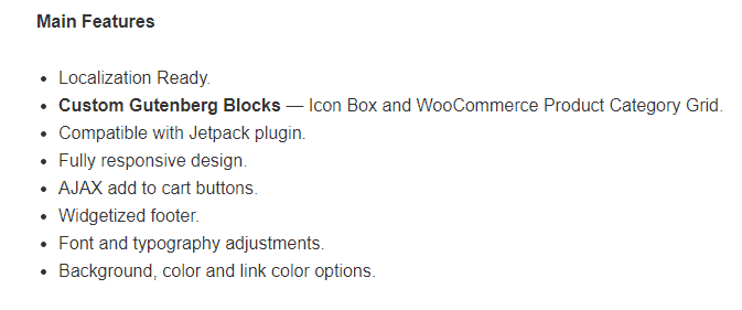 Tangkapan layar fitur tema WooCommerce