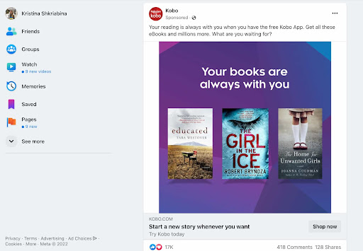 reorientación de facebook