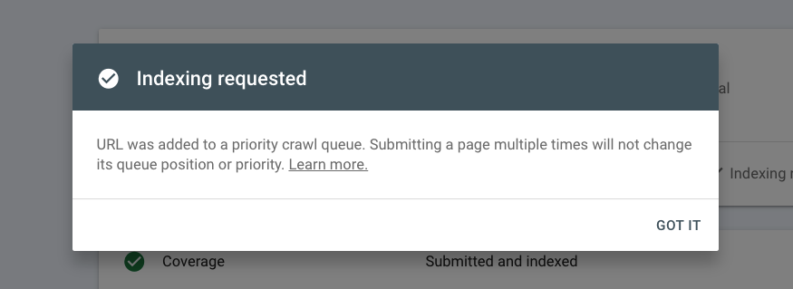 GSCでのインデックス作成のリクエスト