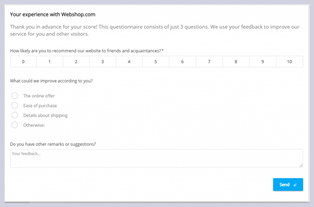 Sondaj de feedback al clienților NPS