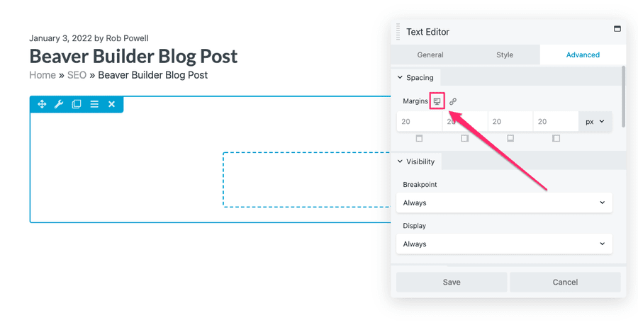 Beaver Builder responsive design settings