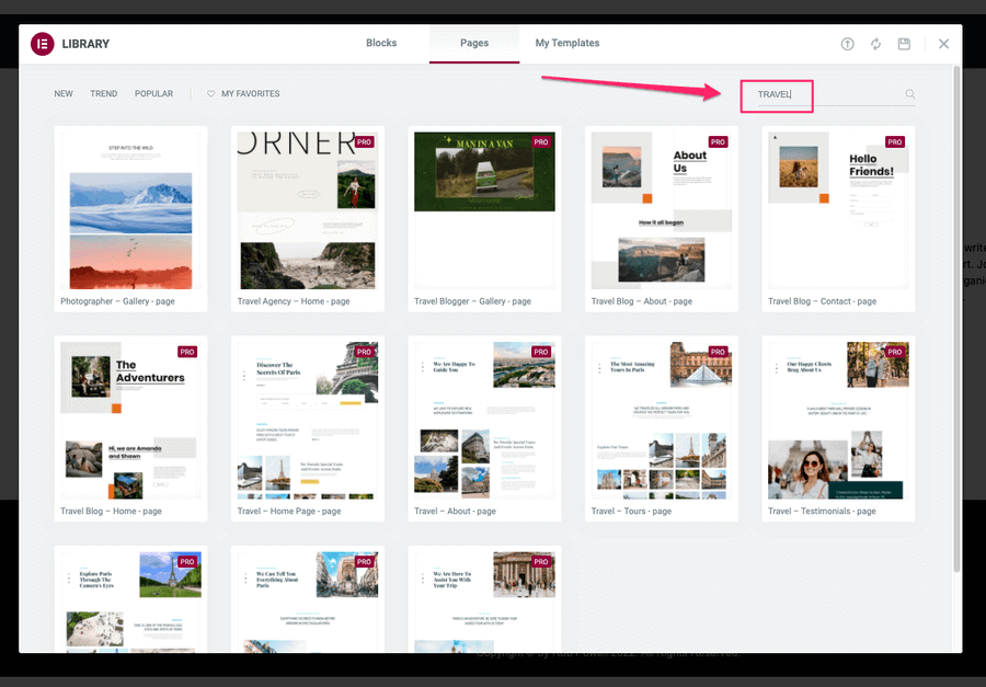 page templates in elementor