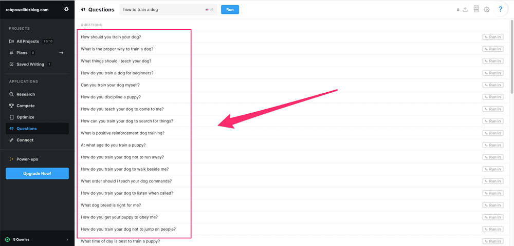 MarketMuse questions tool