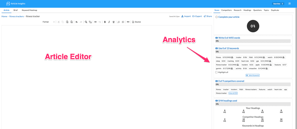 Article Insights AI content tool