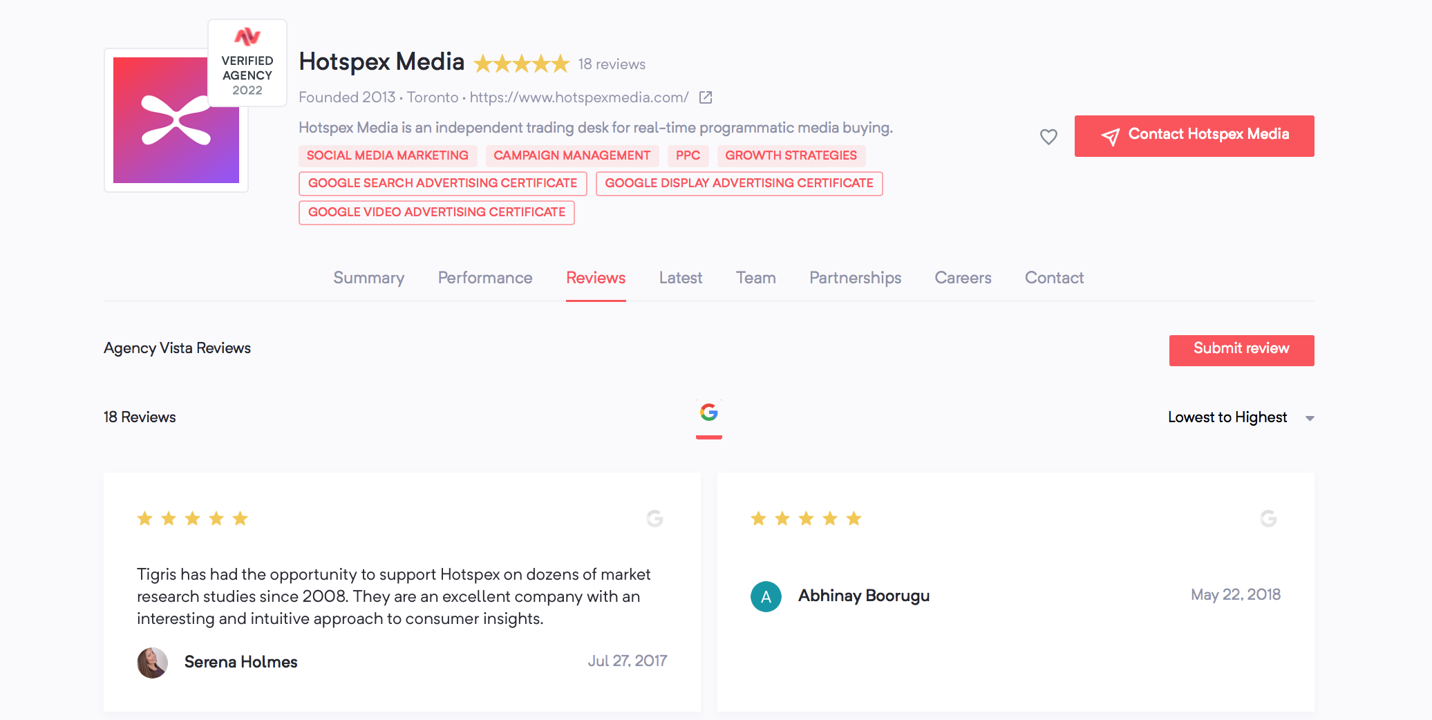 Agência Vista | Mídia Hotspex | Avaliações