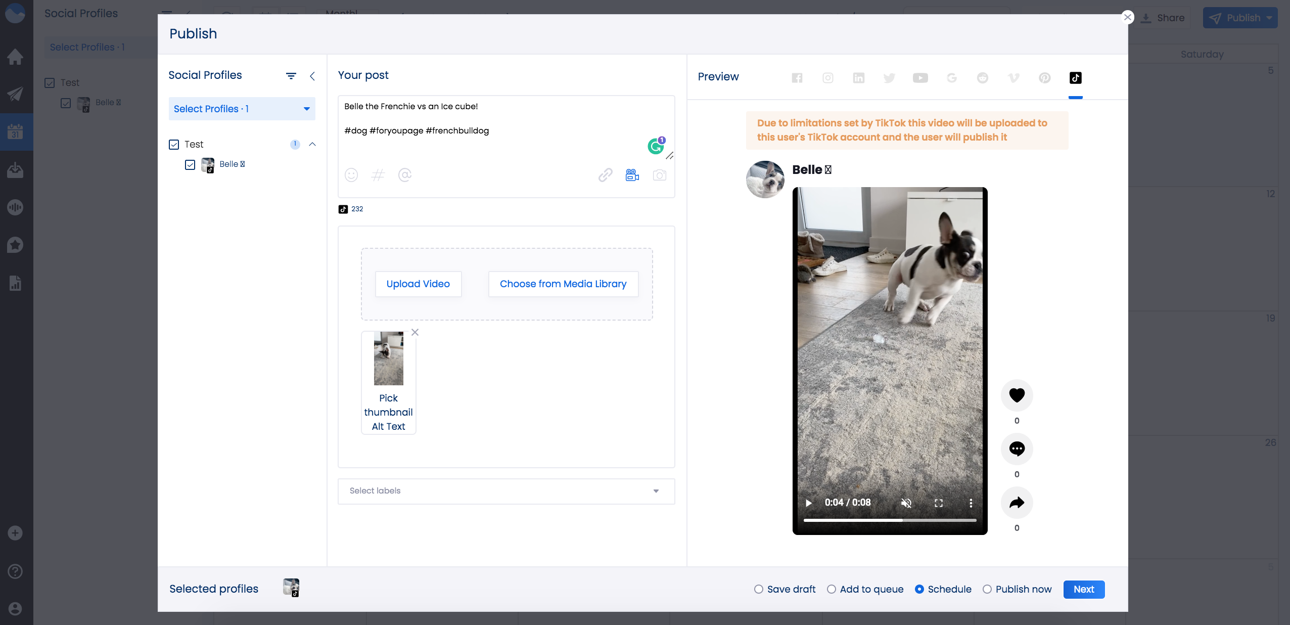 在 Vista Social 上安排您的帖子