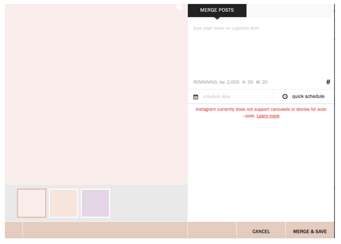 Agendamento de postagens do carrossel Planoly