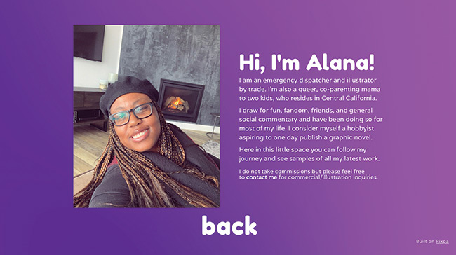صفحة "نبذة عني" للرسام ألانا ديكنز Illustrator Alana Dickens’s About Me Page