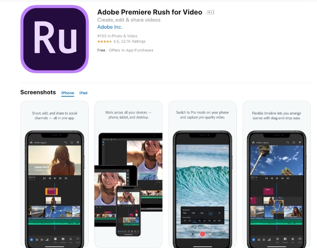 Aplikasi pengeditan video Adobe Premiere Rush Adobe Premiere Rush video editing app