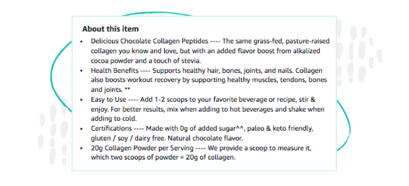 استخدم النقاط لتنسيق وصف المنتج الخاص بك.