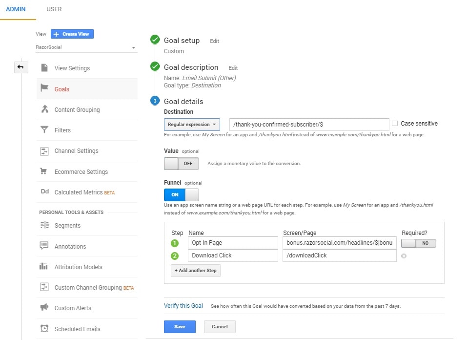 تحليلات جوجل - الأهداف
