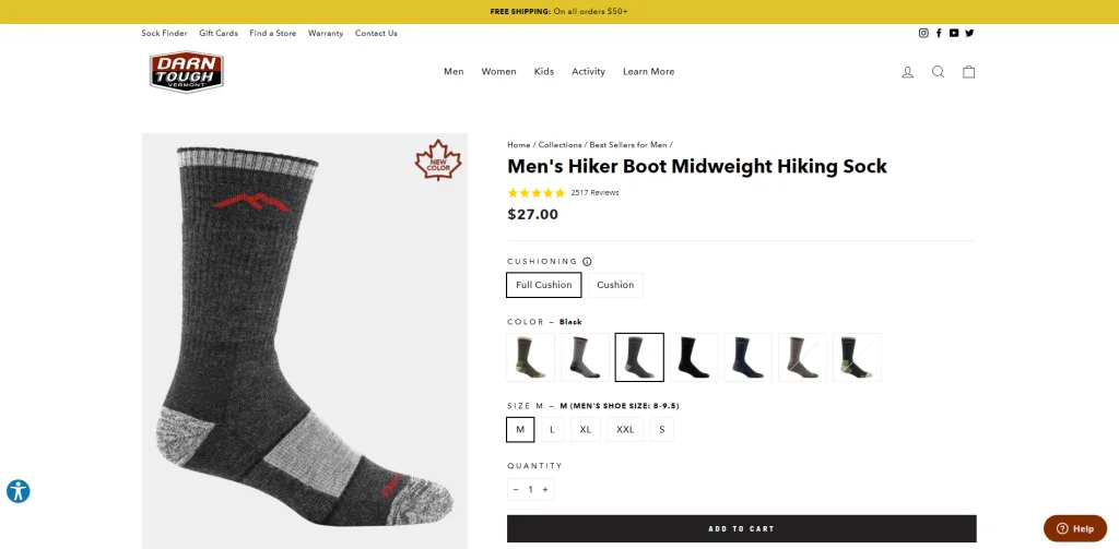 หน้าสินค้าถุงเท้า Darn Tough