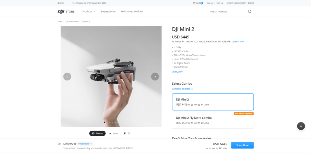 เพจสินค้าโดรน DJI
