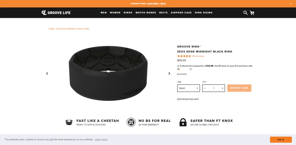 หน้าผลิตภัณฑ์แหวน Groove Life