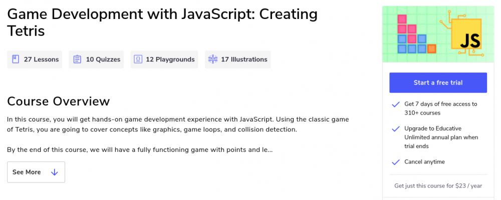 curso educativo de desenvolvimento de jogos tetris