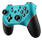 スイッチコントローラー、スイッチサポートと互換性のあるワイヤレスプロコントローラーゲームパッドAmibo、ウェイクアップ、スクリーンショット、バイブレーション機能-青