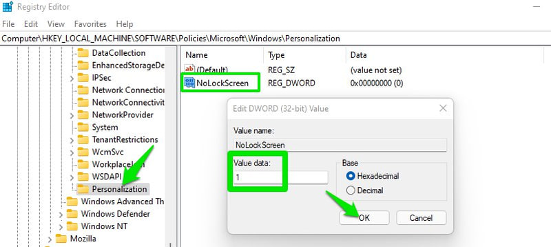Windows 11에서 잠금 화면 비활성화
