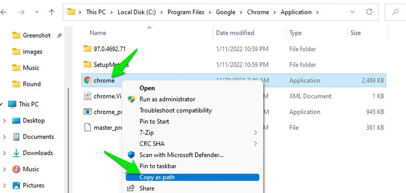 앱의 경로 복사