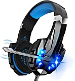 Słuchawki Hunterspider Gaming Headset Stereo z redukcją szumów na PS4, Xbox One, kontroler Nintendo Switch, Mac, PC z mikrofonem, oświetlenie LED, Bass Surround Miękkie nauszniki z pamięcią Słuchawki nauszne (niebieskie)