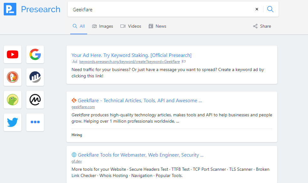 zdecentralizowana wyszukiwarka presearch