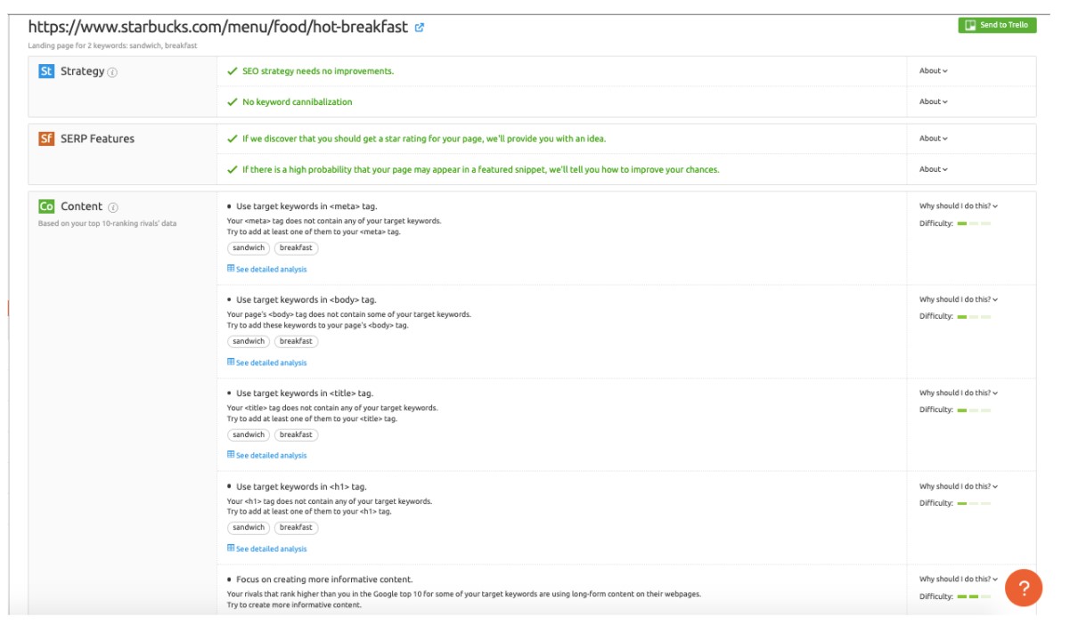 sayfa seo denetleyicisinde semrush