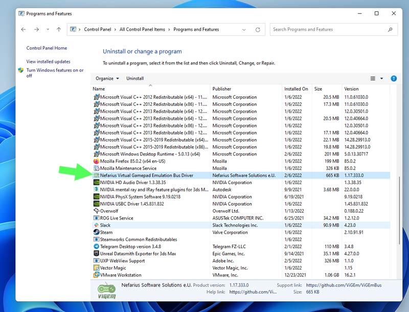 Nefarius仮想ゲームパッドエミュレーションドライバーを探す