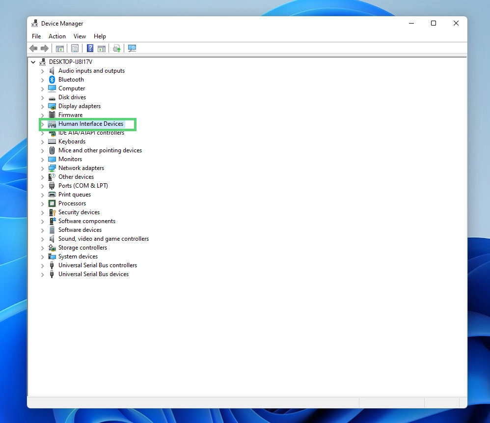 ヒューマンインターフェイスデバイスをダブルクリックします
