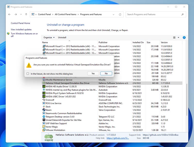 WS4Windowsのアンインストール