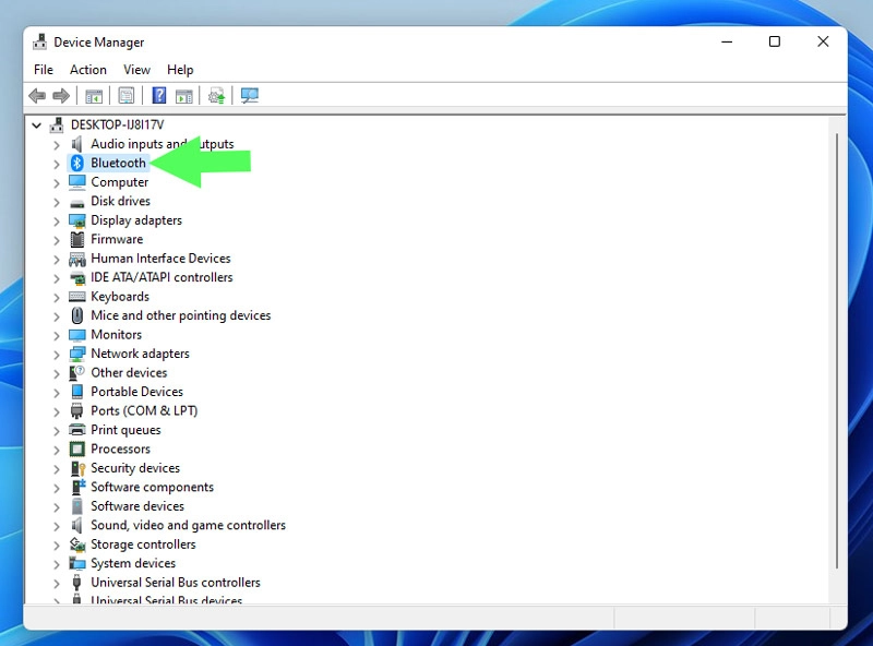 デバイスマネージャのBluetoothカテゴリ