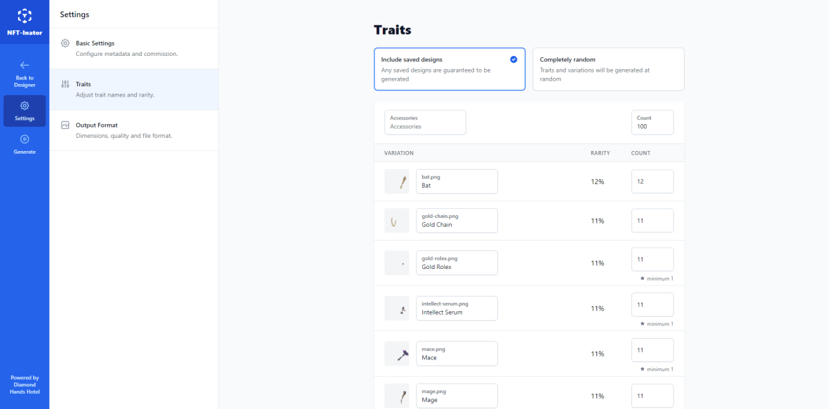 menyesuaikan koleksi nft kelangkaan sifat