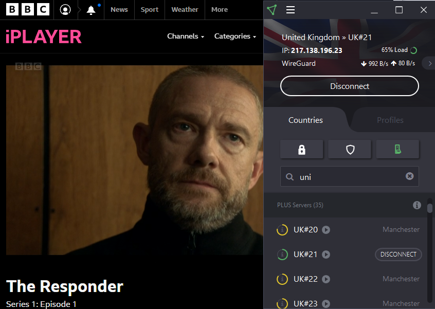 sblocco iplayer protonvpn-bbc