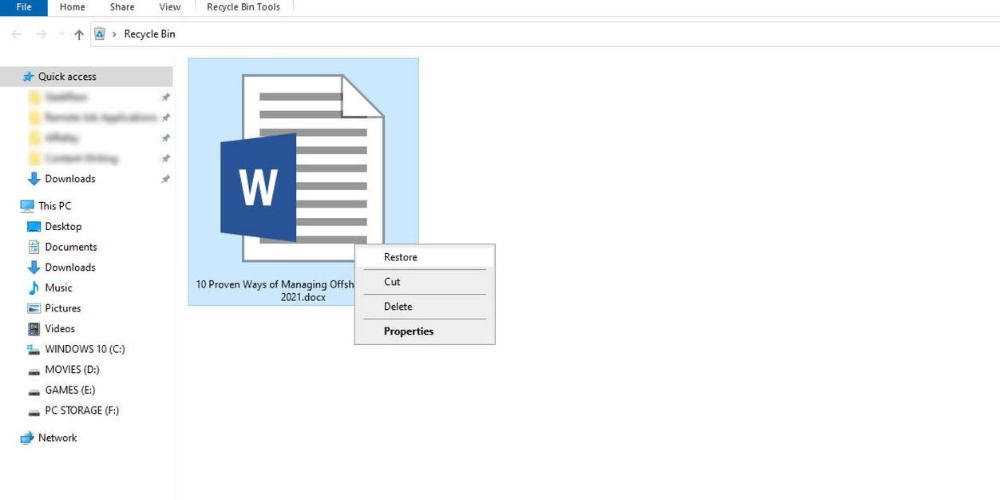 삭제된 파일을 수동으로 복구