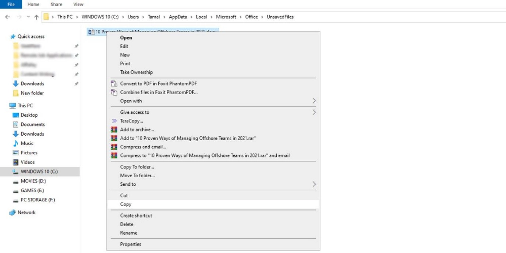 저장하지 않은 Word 문서를 수동으로 복구