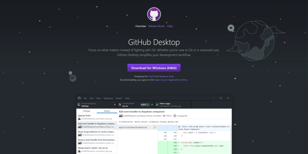Interface graphique Git de bureau GitHub