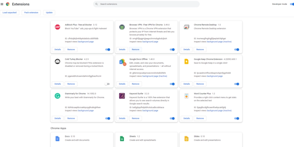 Chrome에서 사용하지 않는 확장 프로그램을 제거하여 Chrome 메모리 사용량 줄이기
