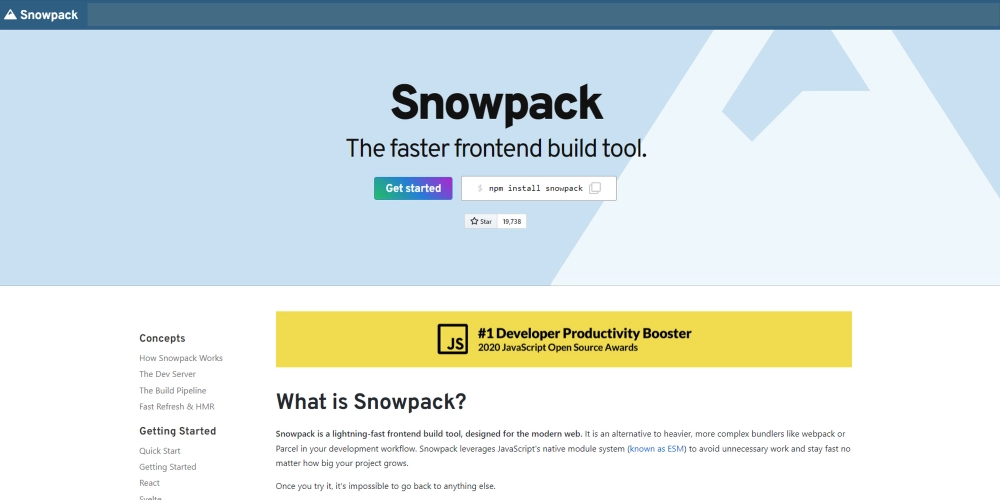 Инструмент для сборки внешнего интерфейса Snowpack