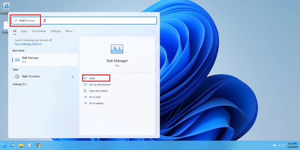 Wyszukiwanie Menedżera zadań i otwieranie go