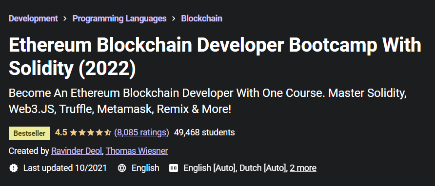 Bootcamp pour développeurs Ethereum Blockchain