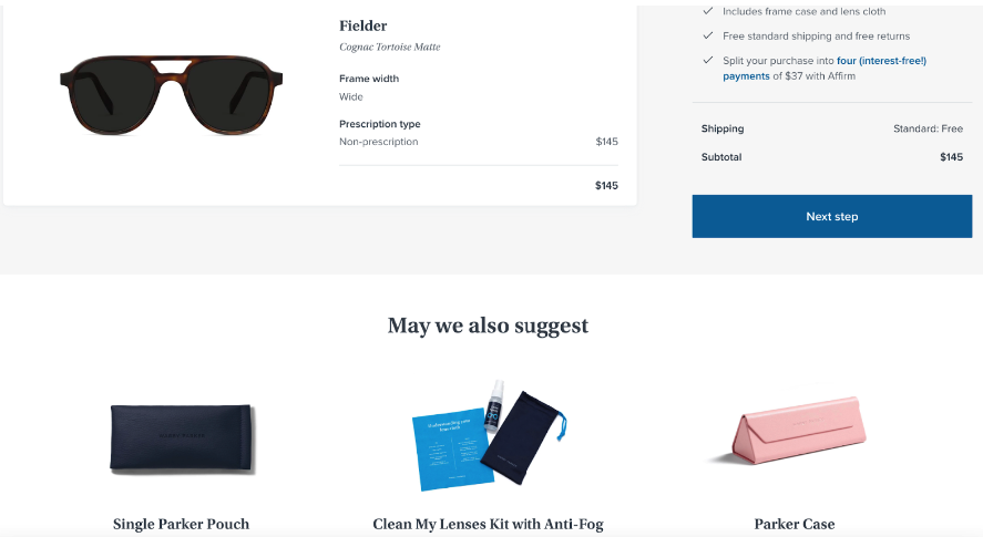 Пример перекрестной продажи в корзине