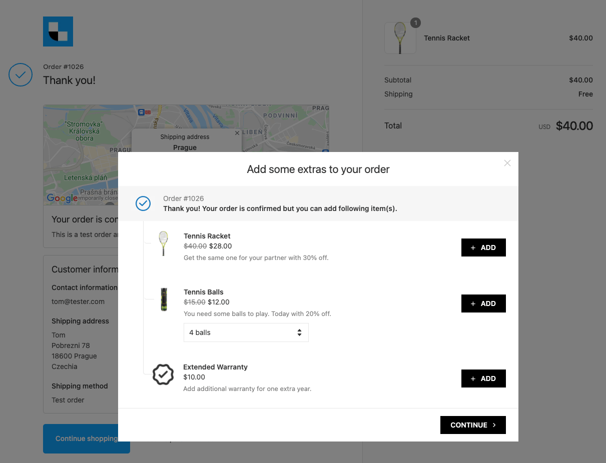 Допродажа того же продукта предлагается через приложение Last Upsell после покупки