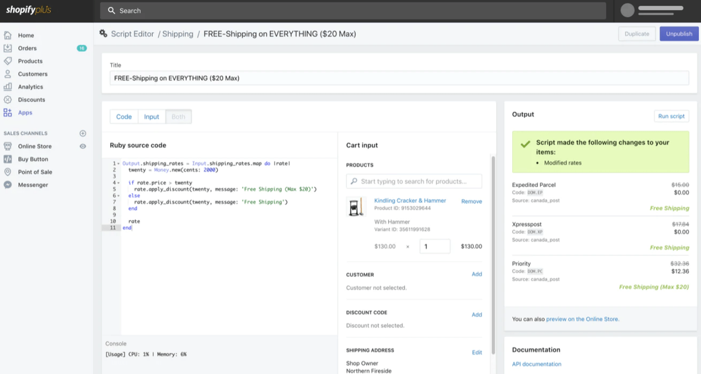 Usando scripts para Shopify Plus