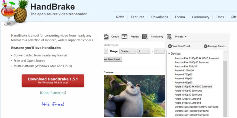 Ottimizzatore video HandBrake per il Web
