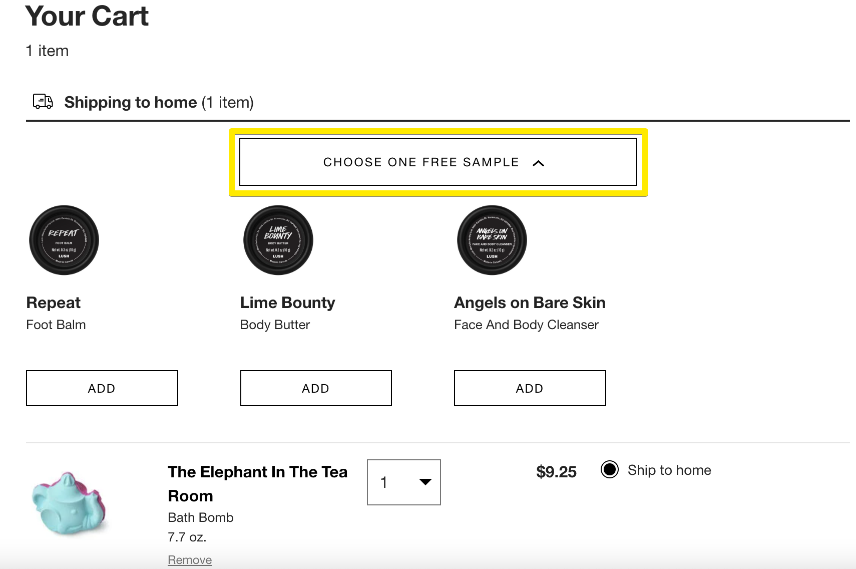 Échantillons gratuits ajoutés à la commande